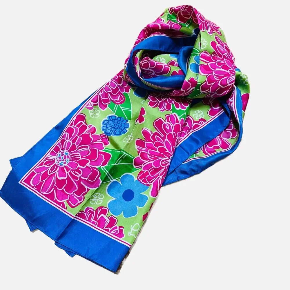 Lilly Pulitzer & Ford 2005 100% Silk Multi Floral Scarf Breast Cancer Awareness